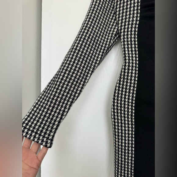 100% Cashmere Warm Long Sleeves Square Neck Houndstooth Dress 6 golden buttons S - Picture 5 of 10